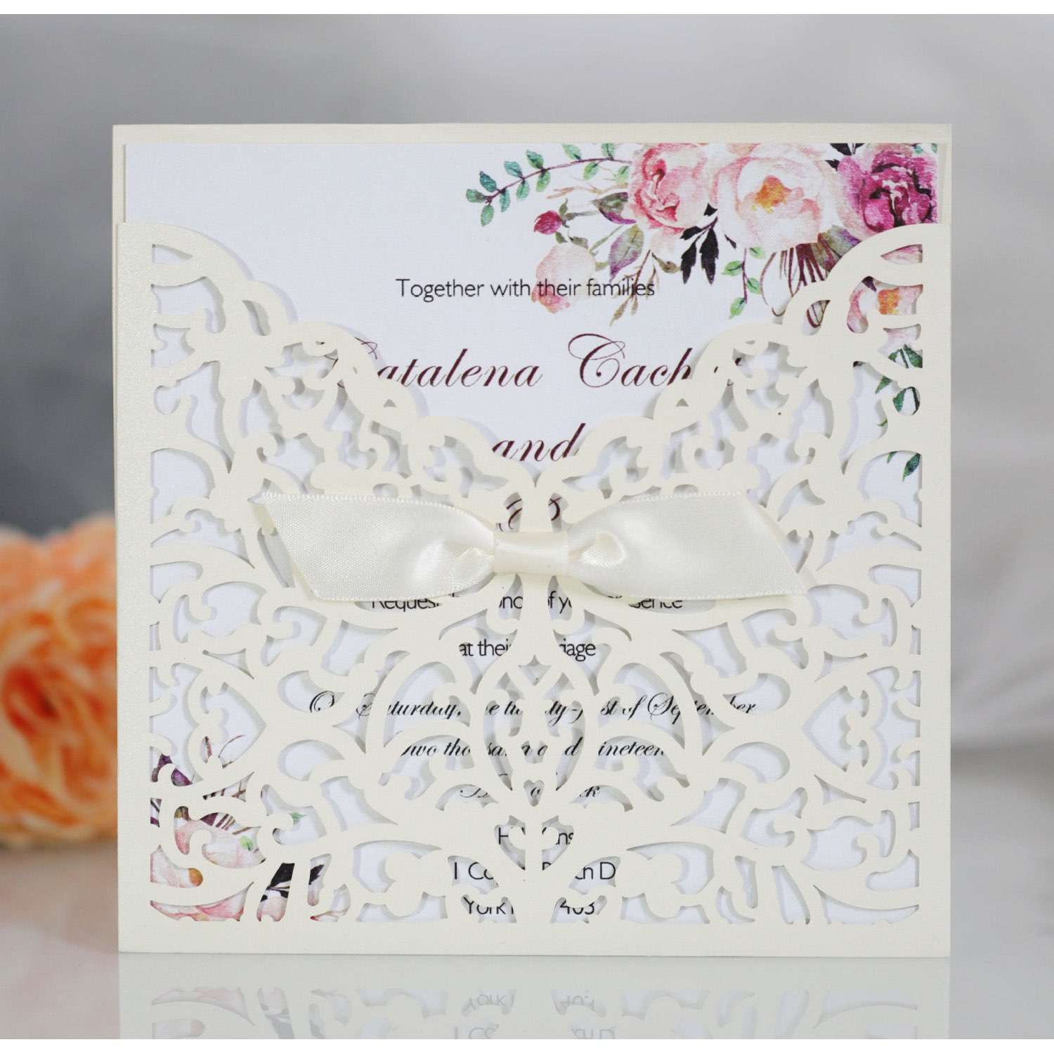 Bowknot Invitation Card Off-white Wedding Invitation Laser Cut Paper